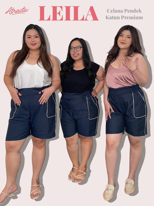 Celana Pendek Leila Navy ATRACTIV - Atractiv Big Size Label