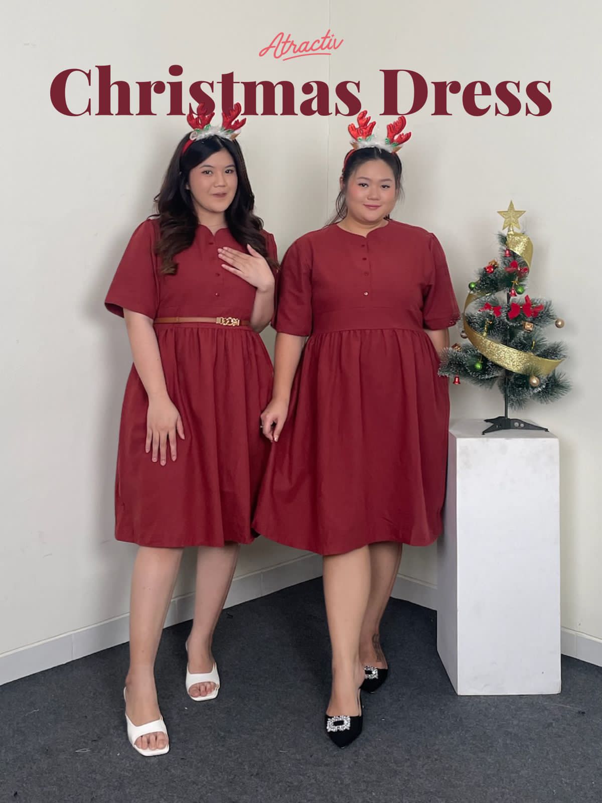 Dress Midi Oxford Maroon ATRACTIV - Atractiv Big Size Label