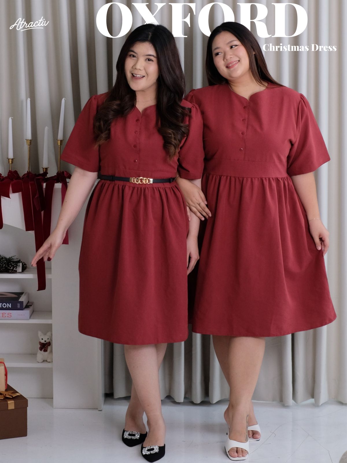 Dress Midi Oxford Maroon ATRACTIV - Atractiv Big Size Label