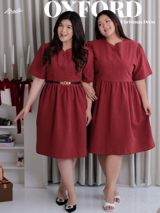 Dress Midi Oxford Maroon ATRACTIV - Atractiv Big Size Label