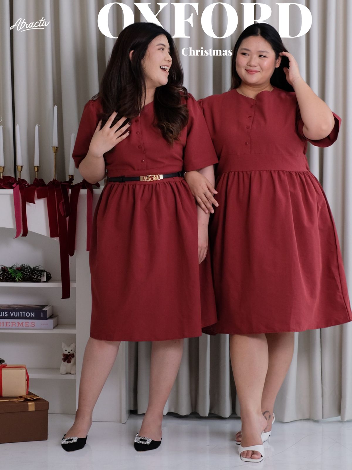 Dress Midi Oxford Maroon ATRACTIV - Atractiv Big Size Label