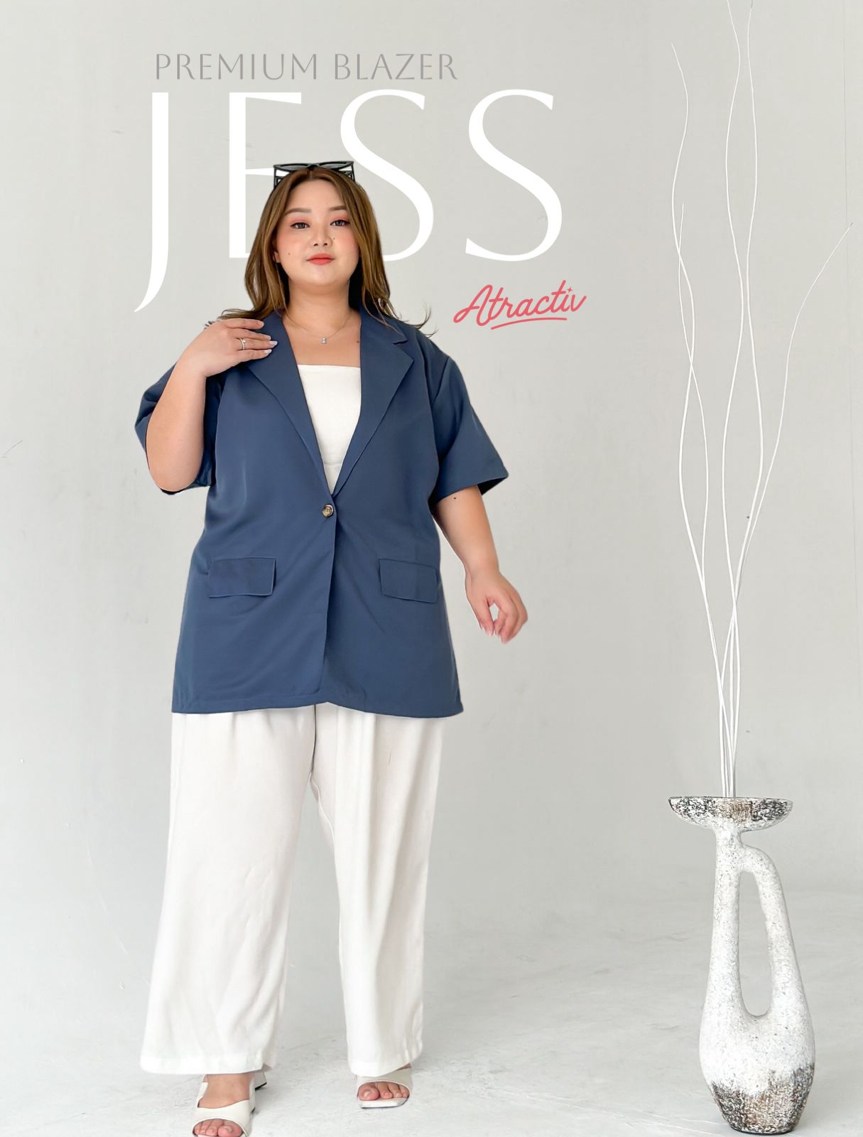 Blazer Jess Semi Formal Biru ATRACTIV - Atractiv Big Size Label