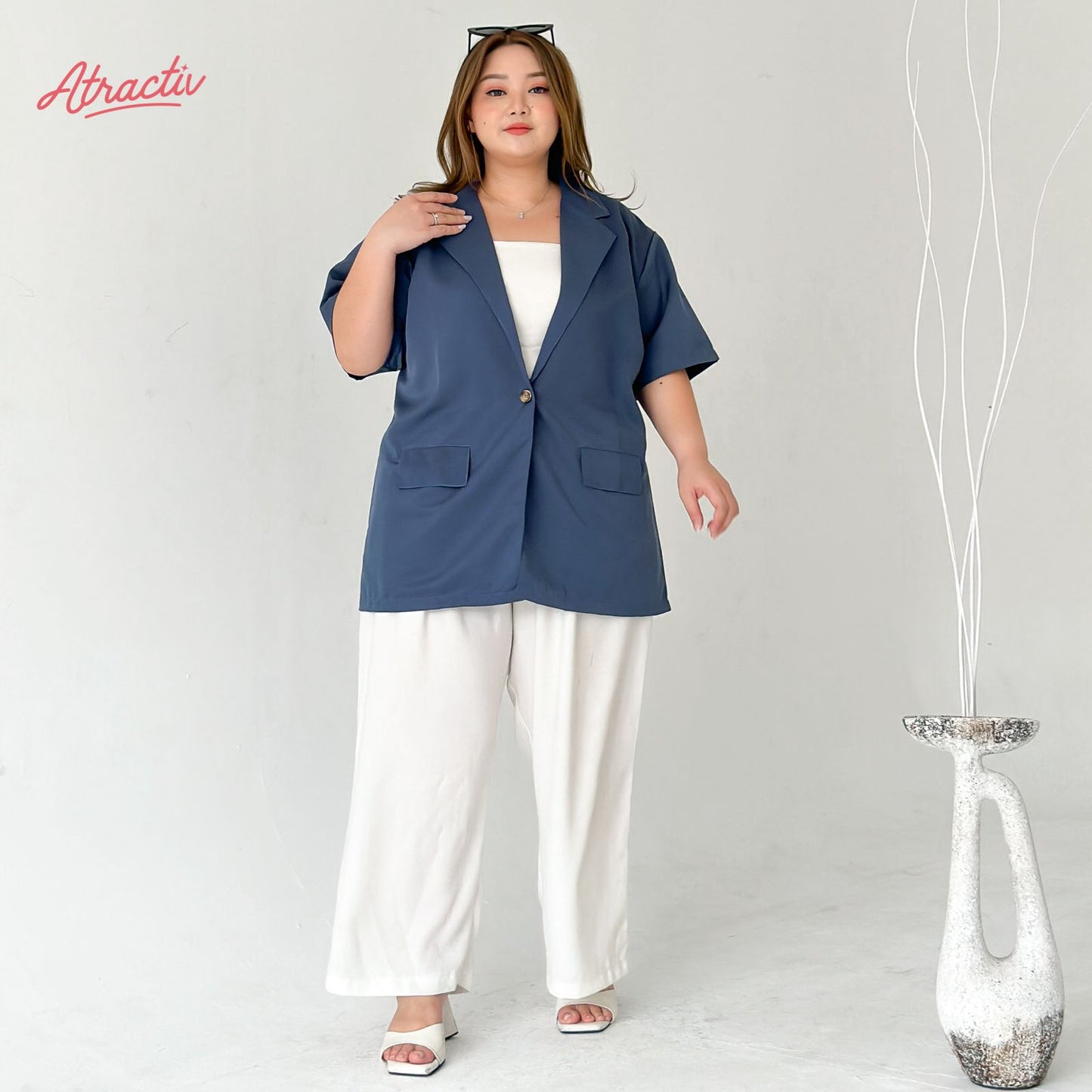 Blazer Jess Semi Formal Biru ATRACTIV - Atractiv Big Size Label
