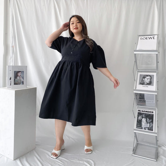 Dress Midi Oxford Hitam ATRACTIV - Atractiv Big Size Label