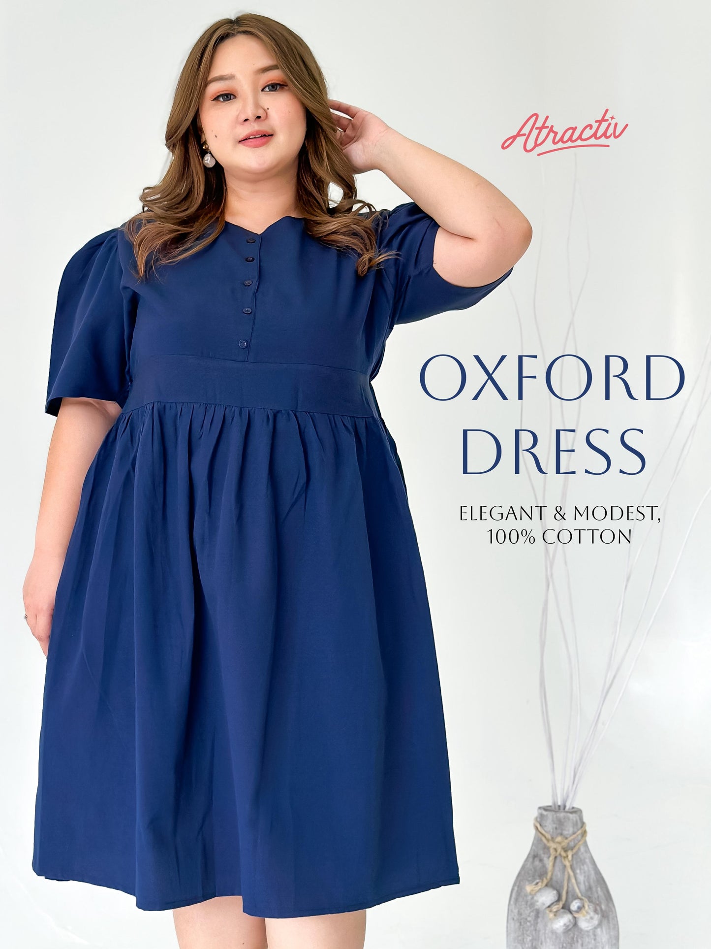 Dress Midi Oxford Navy ATRACTIV - Atractiv Big Size Label