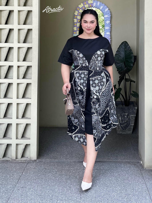Dress Batik Lengan Pendek Anaya Hitam ATRACTIV - Atractiv Big Size Label