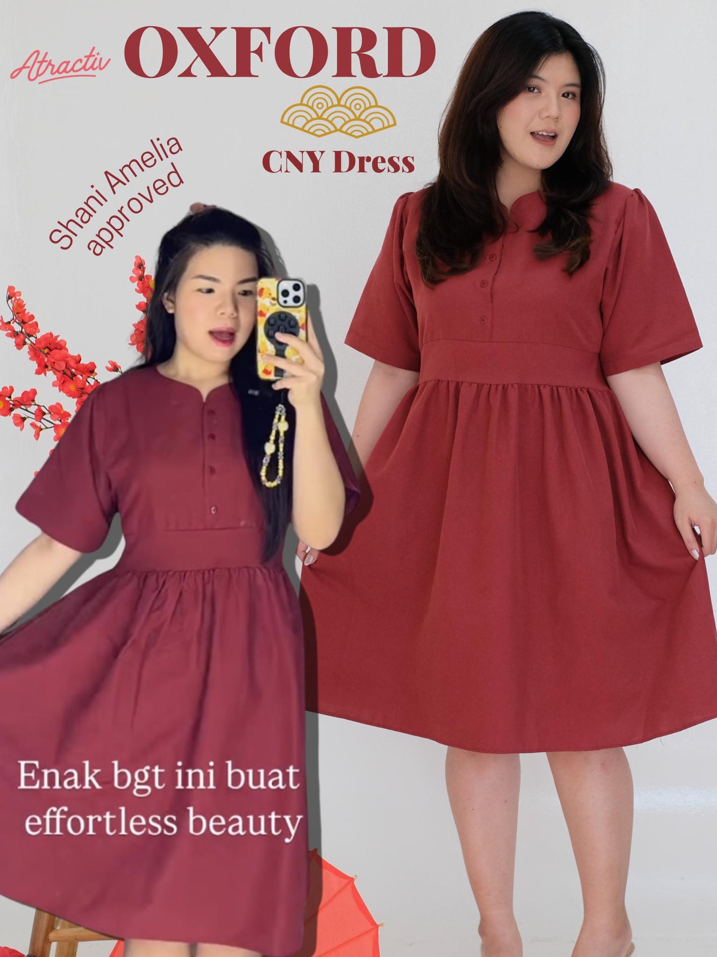 Dress Midi Oxford Maroon ATRACTIV - Atractiv Big Size Label