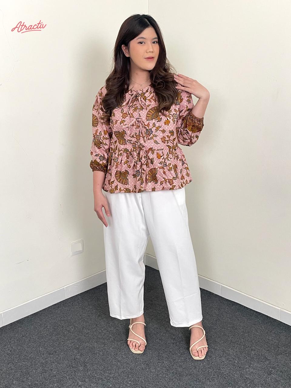 Blouse Batik Lengan Panjang Adella Pink ATRACTIV - Atractiv Big Size Label