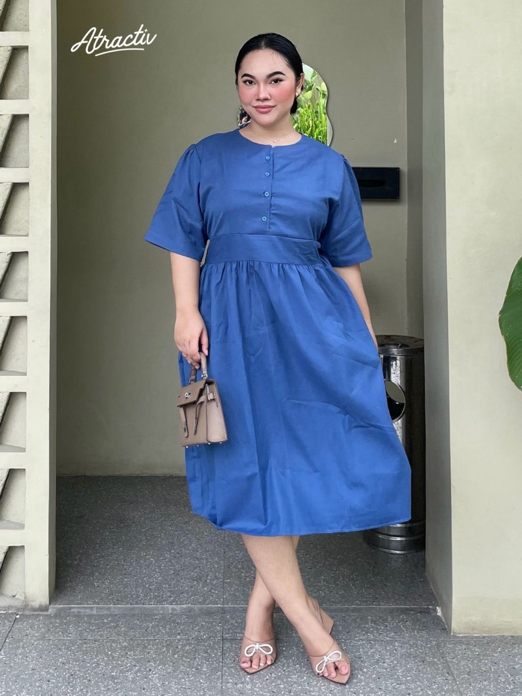 Dress Midi Oxford Denim ATRACTIV - Atractiv Big Size Label