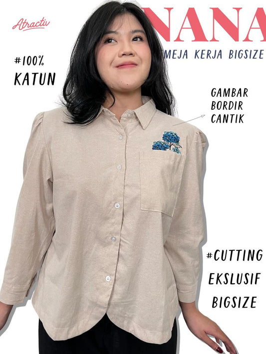 ATRACTIV Kemeja Bordir Bunga Red Panda Lengan Panjang