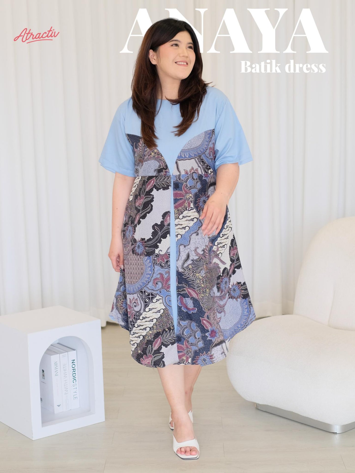 Dress Batik Lengan Pendek Anaya Biru ATRACTIV