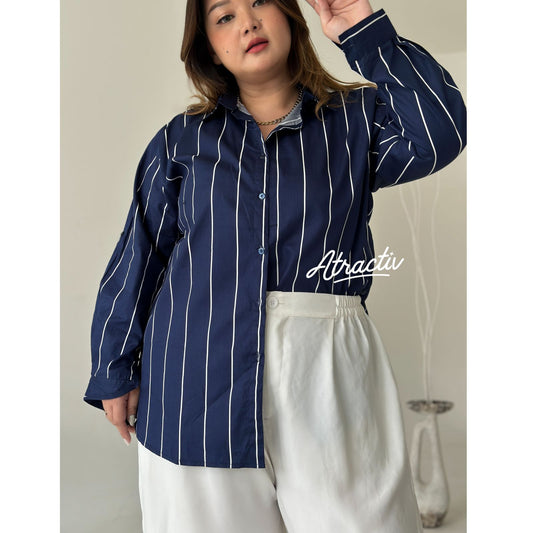 Kemeja Stripe Panjang Navy ATRACTIV