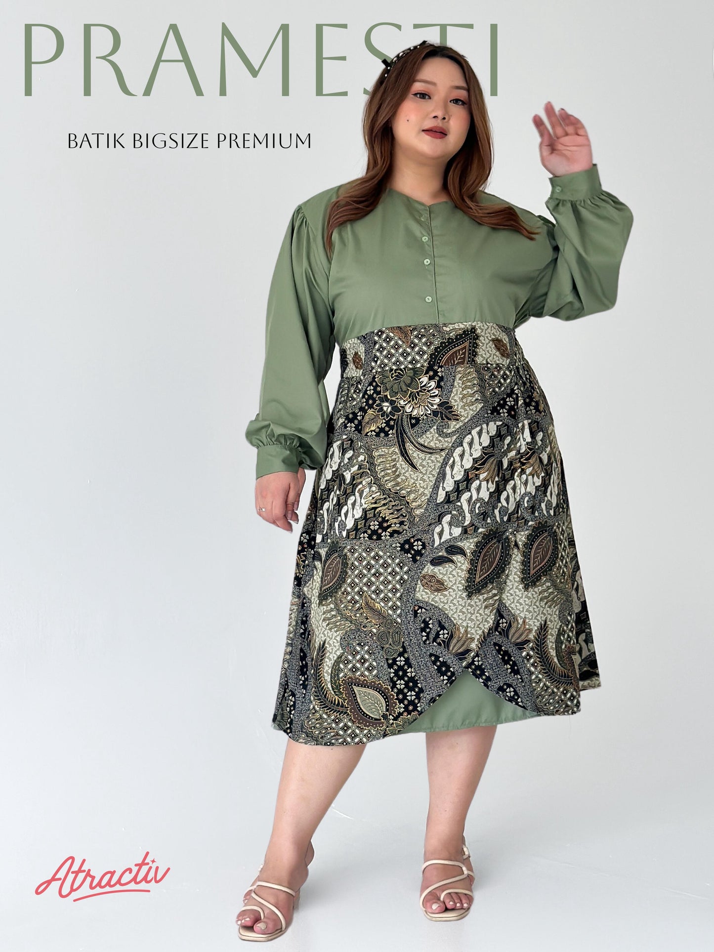 Dress Batik Lengan Panjang Pramesti Sage ATRACTIV