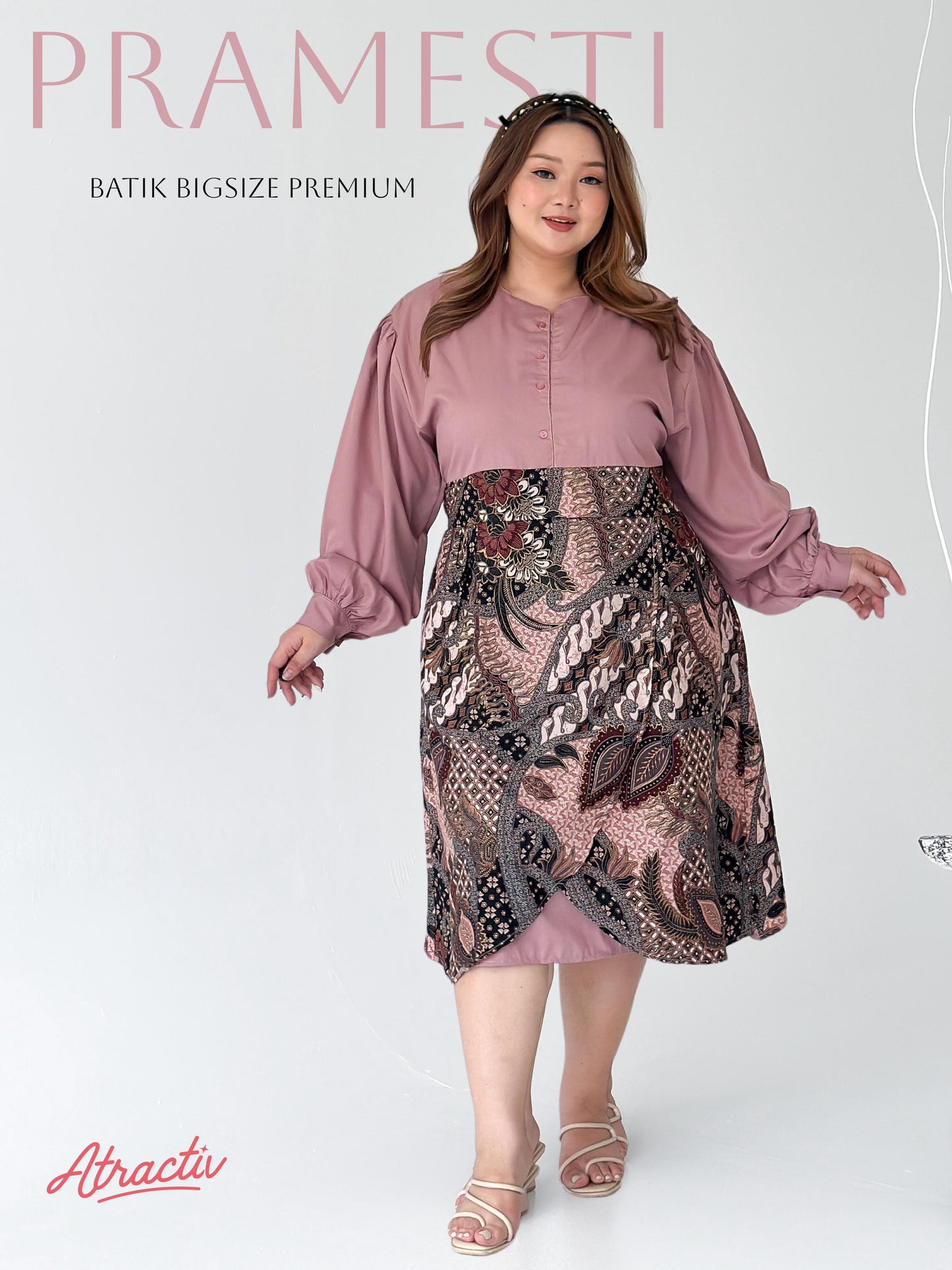 Dress Batik Lengan Panjang Pramesti Pink ATRACTIV