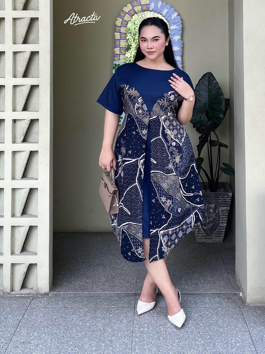 Dress Batik Lengan Pendek Anaya Navy ATRACTIV