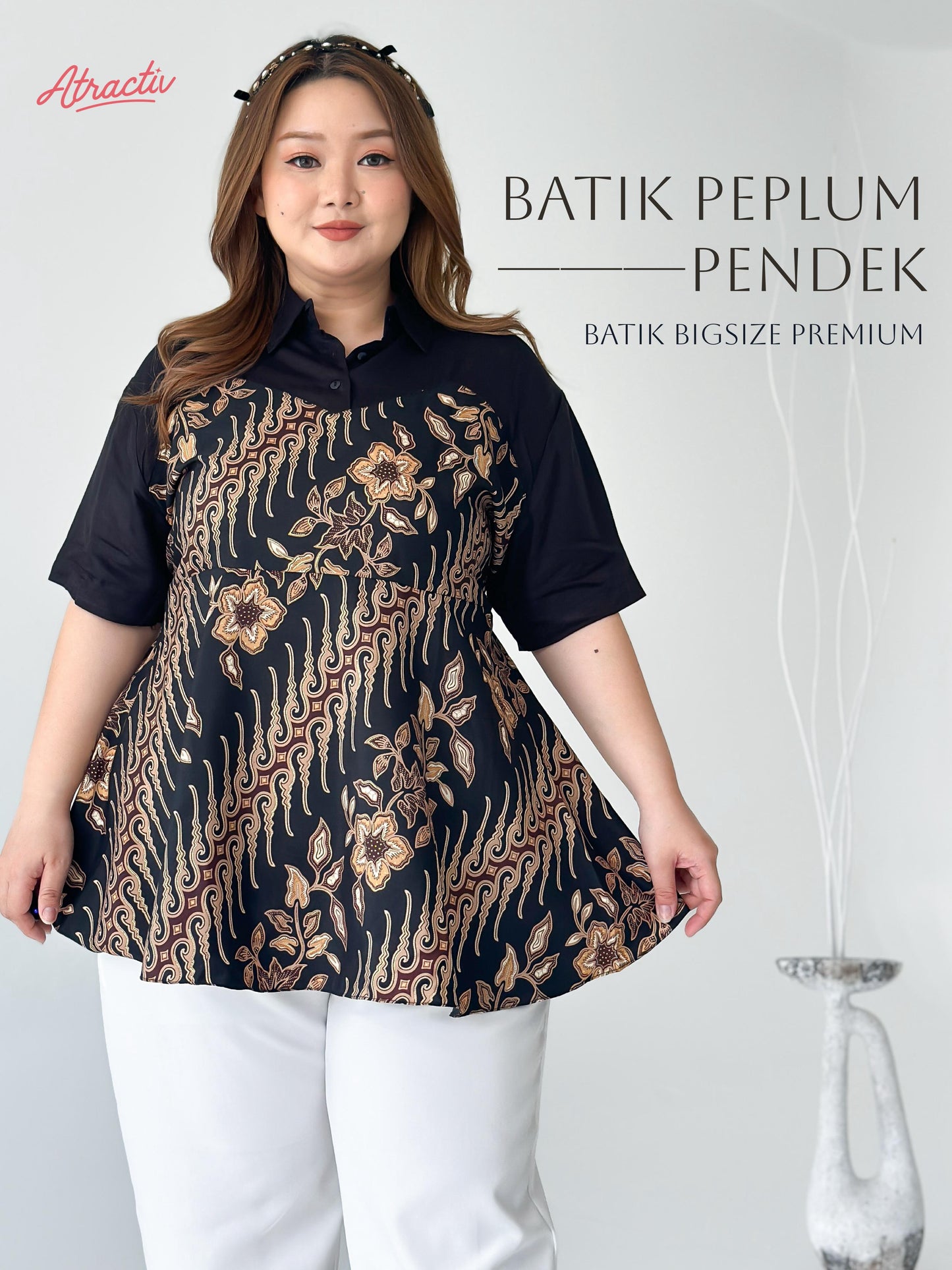 Batik Peplum Lengan Pendek Brown ATRACTIV