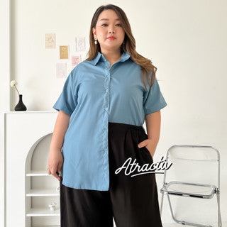 Kemeja Lengan Pendek Dusty Blue Anti Lecek ATRACTIV