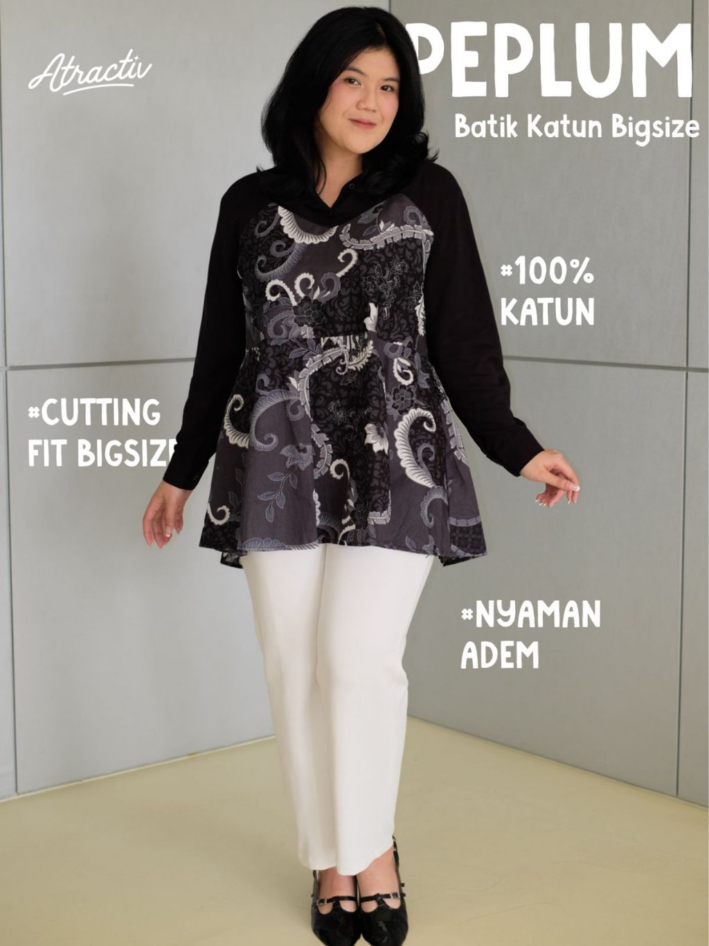 Batik Peplum Lengan Panjang Atractiv