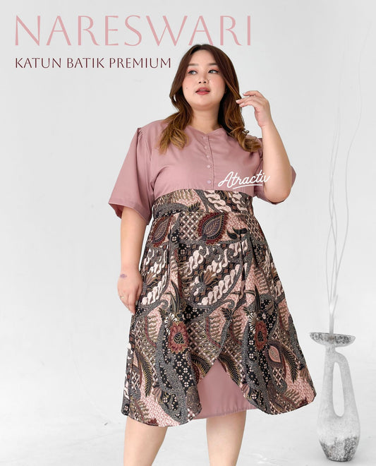 Dress Batik Lengan Pendek Nareswari Pink ATRACTIV