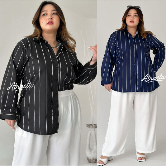 Kemeja Motif Salur Stripe Lengan Panjang Atractiv